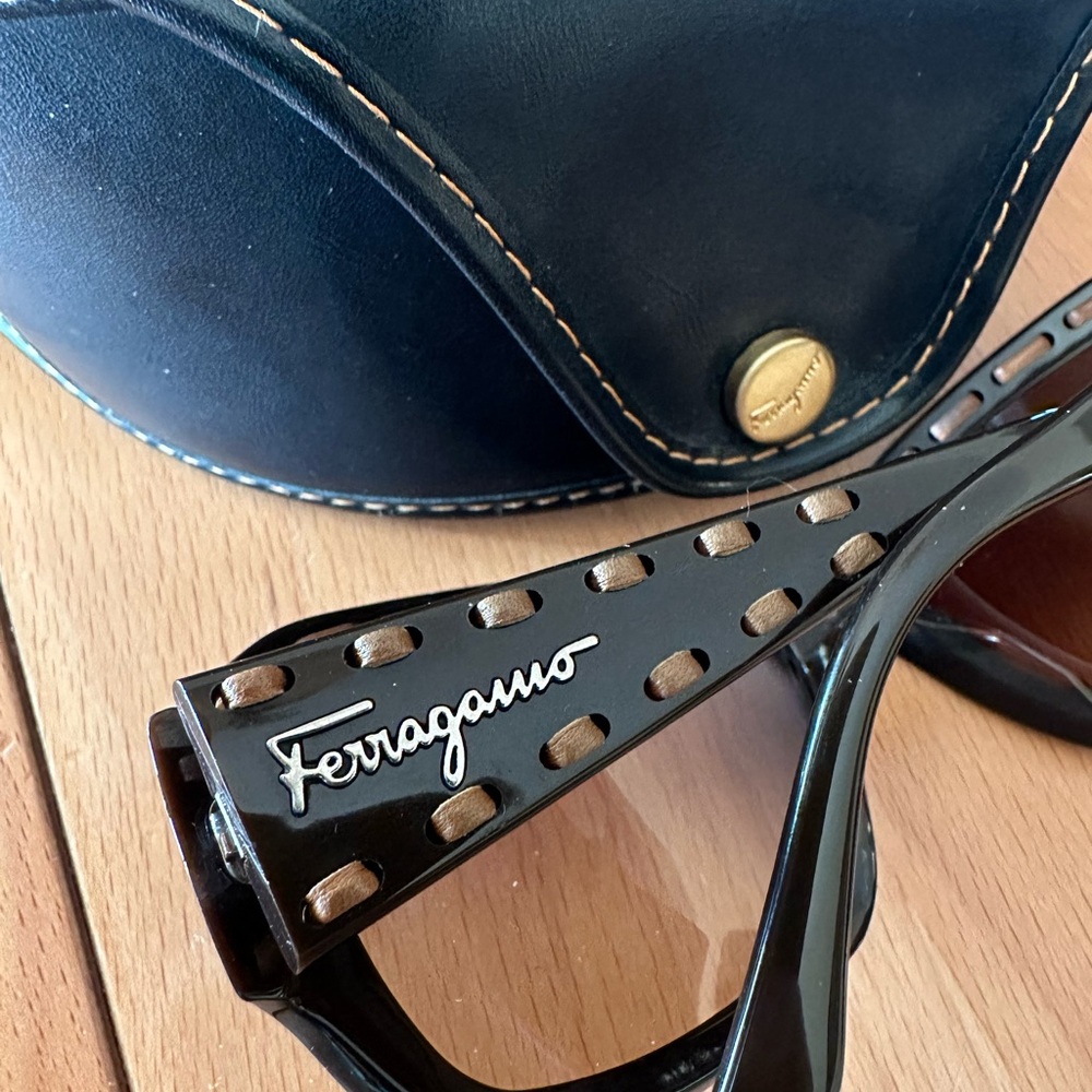 Sold - Salvatore Ferragamo Black Sunglasses with Brown Tint - Picture 5 of 12